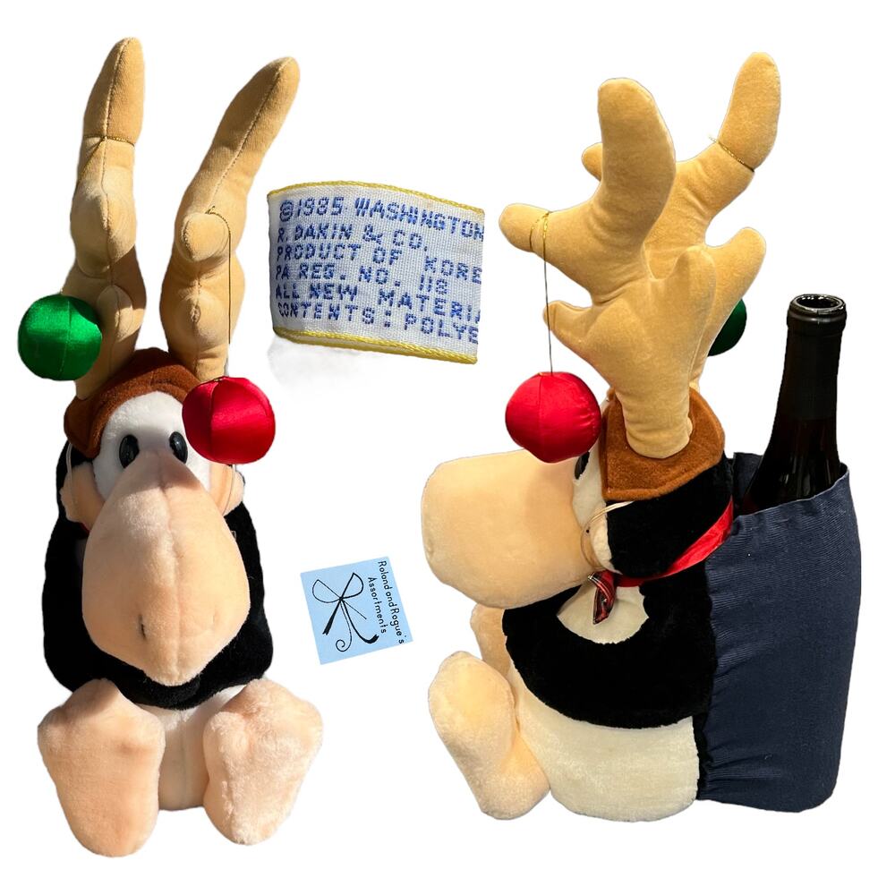Dakin 1985 Bottle Holder Reindeer Ornaments Opus the Penguin Plush